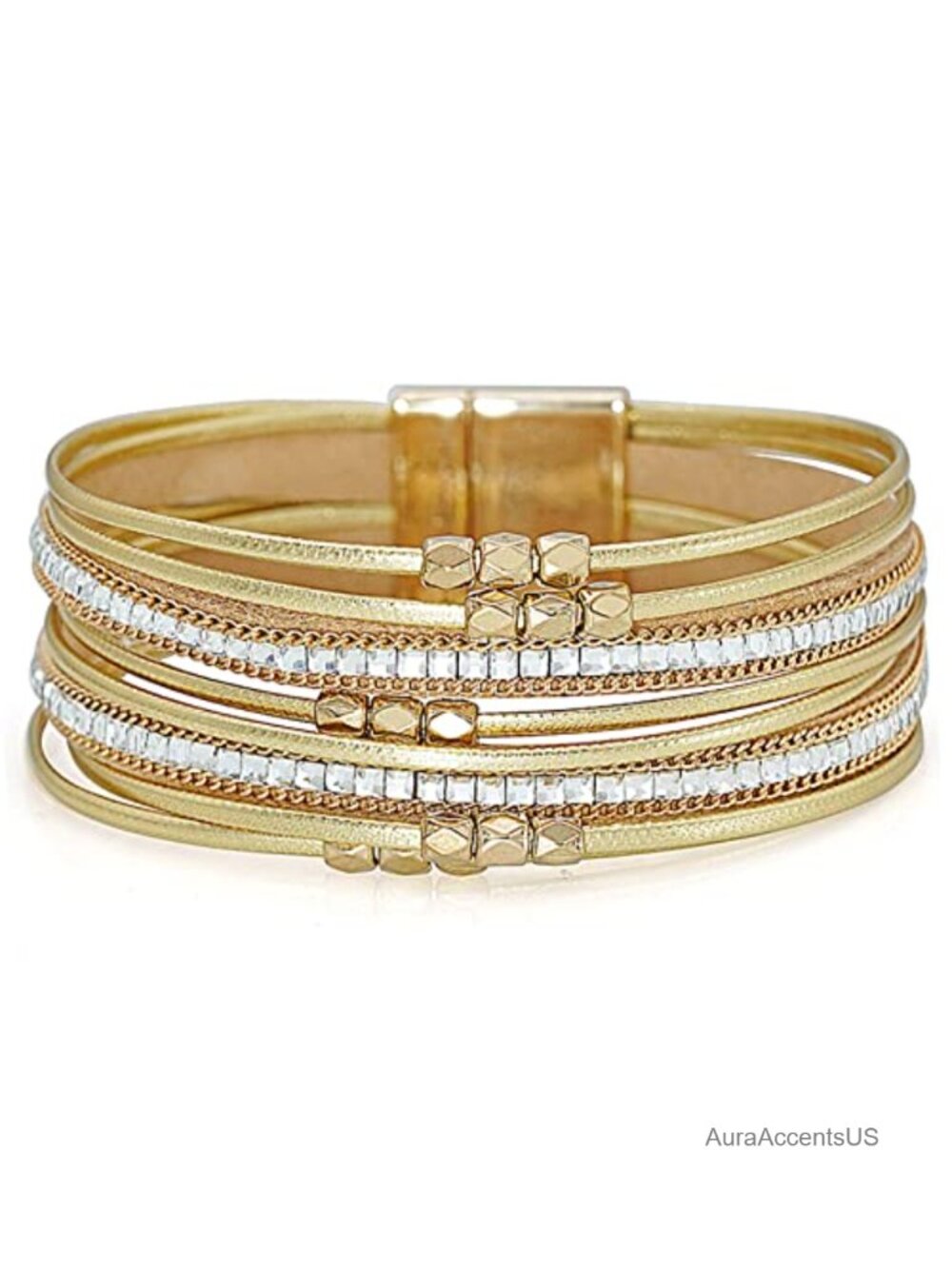 Handmade Multi-Layer Leather Wrap Bracelet with Magnetic Buckle Cuff
